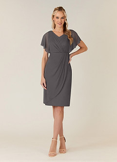 Azazie Waverly Mother of the Bride Dresses Steel Grey Sheath Pleated Mesh Dress image1