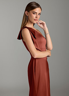 Azazie Rinna Bridesmaid Dresses Terracotta Mermaid Ruched Stretch Satin Dress image6