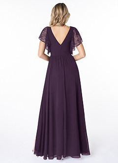 Azazie Zella Bridesmaid Dresses Plum A-Line Lace Chiffon Dress image2