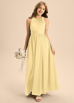 Azazie Jaylah Junior Butter A-Line Pleated Stretch Satin Dress image3