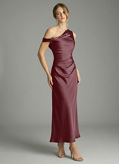 Azazie Emerson Brautjungfernkleider Meerjungfrau-Linie Schulterfrei Stretch-Satin Kleid Sangria image3