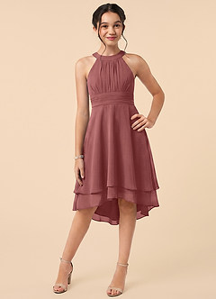 Azazie Linna Junior Amethyst A-Line Pleated Chiffon Dress image1