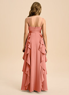 Azazie Peyton Junior Robe Trapèze en Satin extensible Plissée Rose Saumon image3