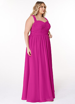 Azazie Zapheira Vestidos de damas de honor Vestido de Fucsia de Gasa de Corte en A con Volante image9
