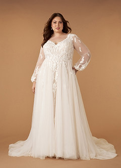 Azazie Anadia Vestidos de novia Vestido de Blanco Diamante Champán de Tul de Corte en A con Cuello en V image5