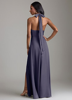 Azazie Tracie Bridesmaid Dresses Stormy A-Line Side Slit Stretch Satin Dress image2