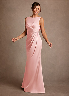 Azazie Baltimore Mother of the Bride Dresses Powder Pink A-Line Pleated Stretch Satin Dress image3