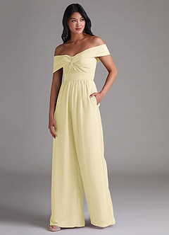Azazie Lamara Jurken voor bruidsmeisjes Converteerbaar Jumpsuit van Chiffon Off the Shoulder Citroensorbet image4