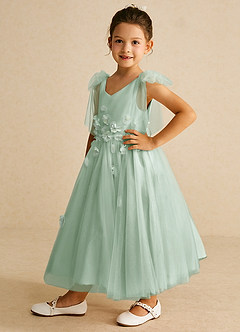 Azazie Minia Flower Girl Dresses Agave A-Line Bow Matte Satin Dress image5