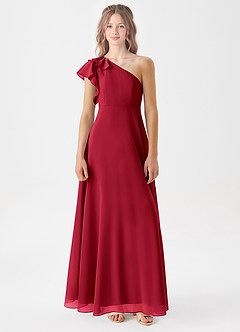 Azazie Arabella Junior Scarlet A-Line Ruched Chiffon Dress image3