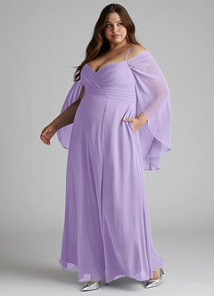 Azazie Cienna Bridesmaid Dresses Lilac A-Line Off the Shoulder Chiffon Dress image10