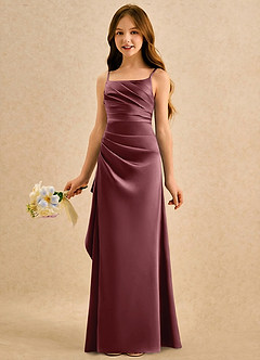 Azazie Cannoli Girls Formal Robe Demoiselle D'honneur Fillette Robe Trapèze en Mat Satiné Plissée Rose Du Désert image5