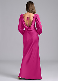 Azazie Rylina Bridesmaid Dresses Fuchsia Mermaid Long Sleeve Stretch Satin Dress image2