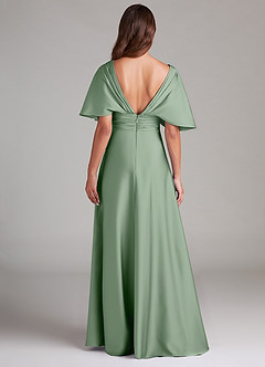 Azazie Pamela Robes de demoiselle d'honneur Robe Trapèze en Satin extensible Plissée Matcha image2