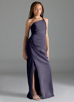 Azazie Eren Junior Stormy Sheath Pleated Stretch Satin Dress image4