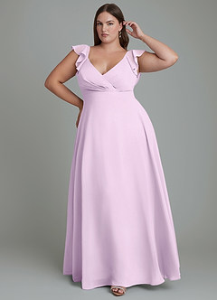 Azazie Leilani Bridesmaid Dresses Frosted Lilac A-Line Pleated Chiffon Dress image6