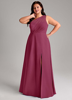 Azazie Phaedra Bridesmaid Dresses Mulberry A-Line One Shoulder Chiffon Dress image13