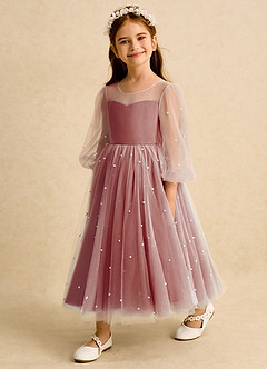 Azazie Trudy Flower Girl Dresses Terracotta Ball-Gown Sweetheart Neckline Tulle Dress image4