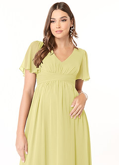 Azazie Verna Maternity Bridesmaid Dresses A-Line V-Neck Ruched Chiffon Floor-Length Dress image5