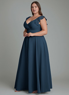 Azazie Leilani Brautjungfernkleider A-Linie Plissee Chiffon Kleid Dunkelmarine image5