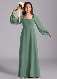 Azazie Bondi Junior Jurk van Chiffon met A-Lijn Blouson Eucalyptus image5