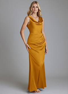 Azazie Tallie Bridesmaid Dresses Butterscotch Mermaid Pleated Stretch Satin Dress image7