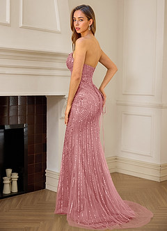 Katheron Pink Beading Tulle Mermaid Corset Prom Dress image2