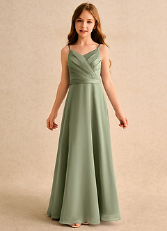 Azazie Umina Junior Formal Flower Girl Dresses Pistachio A-Line Pleated Matte Satin Dress image6