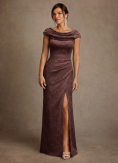 Azazie Irvine Mother of the Bride Dresses Espresso A-Line Pleated Floral Burnout Dress image3