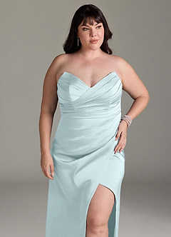 Azazie Yola Bridesmaid Dresses Sea Glass Sheath V-Neck Pleated Stretch Satin Convertible Dress image13