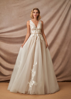 Azazie Lafayette Wedding Dresses A-Line Lace Tulle Cathedral Train Dress image2