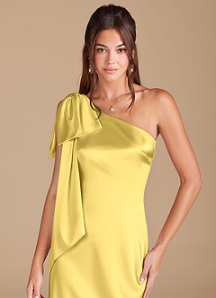 Azazie Capri Brudtärnklänningar Klä av Tubklänning i Metallisk satin Ena axeln Kanariefågel image5