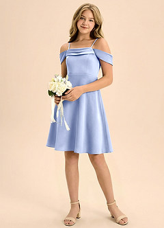 Azazie Anselie Junior A-Line Plisseret Stræk satin Mini Junior brudepige Kjole image1