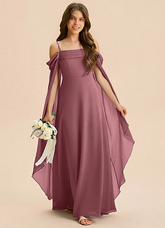 Azazie Moana Junior A-Linie Plissee Chiffon Kleid Wüstenrose image3
