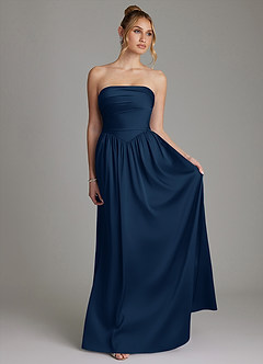Azazie Zena Bridesmaid Dresses Dark Navy A-Line Strapless Stretch Satin Dress image4