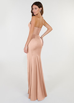 Azazie Yola Brautjungfernkleider Wandelbar Etui Plissee mit V-Ausschnitt Stretch-Satin Kleid Roségold image5