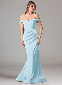 Azazie Everly Bridesmaid Dresses Sky Blue Mermaid Off the Shoulder Stretch Satin Convertible Dress image3