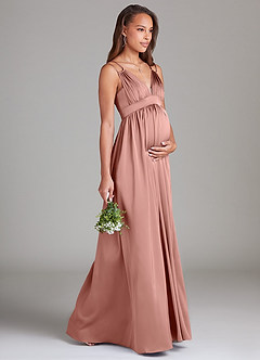 Azazie Emree Maternity Bridesmaid Dresses A-Line Stretch Satin Floor-Length Dress with Pockets image4