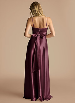 Azazie Oliana Bridesmaid Dresses Cabernet A-Line Pleated Metallic Satin Dress image3