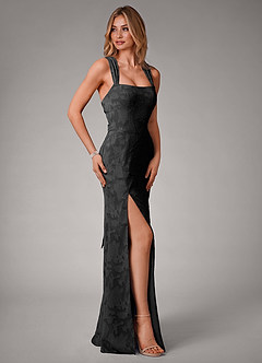 Azazie Luci Bridesmaid Dresses Black Mermaid Pleated Floral Burnout Convertible Dress image7