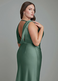 Azazie Kieryn Bridesmaid Dresses Eucalyptus Mermaid Pleated Stretch Satin Dress image13