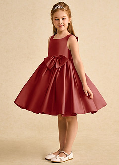 Azazie Jessie vestidos de niña de las flores Vestido de Terracota de Satin Mate de Corte En A con Lazo image6