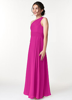 Azazie Cleo Junior Jurk van Chiffon met A-Lijn Geplooid Fuchsia image5