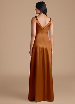 Azazie Hope Bridesmaid Dresses Copper A-Line with Pockets Metallic Satin Dress image4