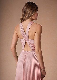 Afra Haze Pink A-Line Pleated Stretch Satin Dress image6