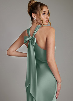 Azazie Reign Bridesmaid Dresses Silver Sage Mermaid Pleated Stretch Satin Dress image9