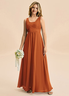 Azazie Odette Junior Vestido de Canela de Gasa de Corte en A con Escote de Corazón image3