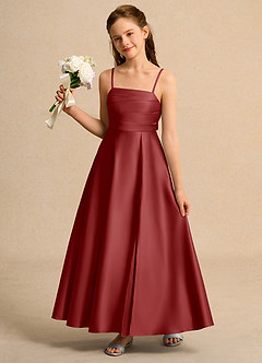 Azazie Pebbles Girls Formal Flower Girl Dresses Rust A-Line Pleated Matte Satin Dress image1