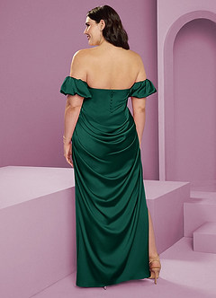 Barbie ♥ Azazie Bridesmaid Dresses Emerald Sheath Off the Shoulder Stretch Satin Convertible Dress image11