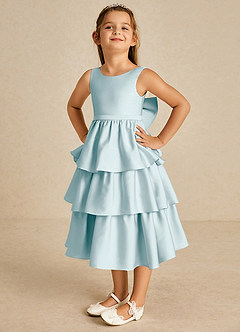 Azazie Margery Blumenmädchenkleider A-Linie Schleifen Stretch-Satin Kleid Seegrün image3